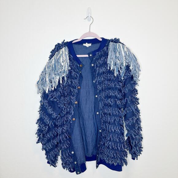 Rare Vintage Fringed Denim Shag Jacket Size Large - Picture 2 of 6